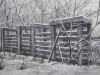 Cattle Shoot in Snow, 7 x 12 charcoal on gessoed panel