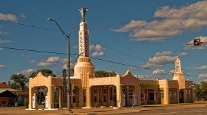 Conoco gas station and U-Drop Inn Cafe on old Historic Route 66 in Shamrock, Texas