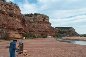 Painting in the  Pease River bed in the southern Panhandle Plains of Texas