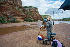 Painting on location in the Pease River bed in the Panhandle of Texas