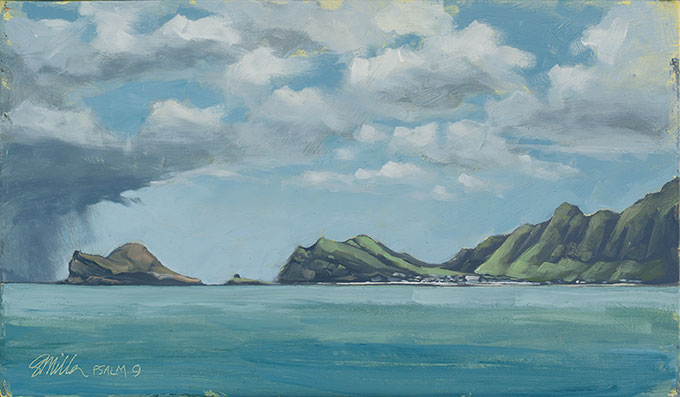 Plein Air oil on panel of Rabbit Island off Oahu's Coast