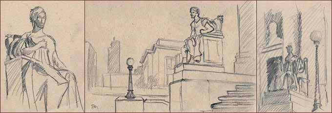 Rough sketches of sculptures at Memphis Courthouse