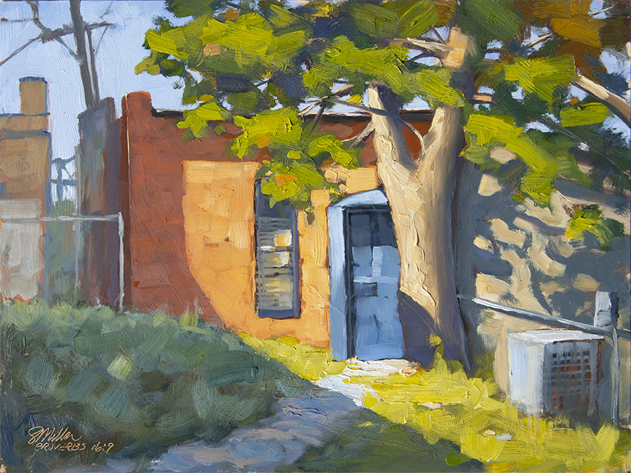 Blue Door, Plein air, Oil on panel