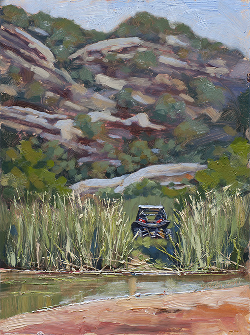 9 x 12 Plein air oil on panel titled Four Wheeling