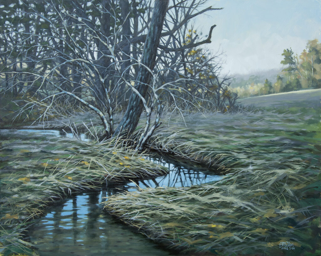 Winter Stream, 16 x 20 Oil on Canvas Available at Dutch Art Gallery, Dallas, Texas